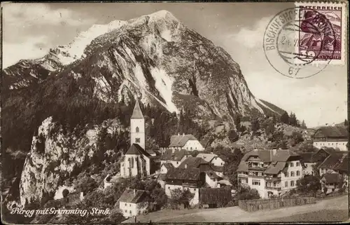 Ak Stainach Pürgg Steiermark, Ortsansicht mit Grimming
