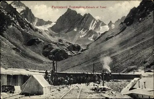 Ak Chile, Trasandino-Eisenbahn, Eingang zum Tunnel