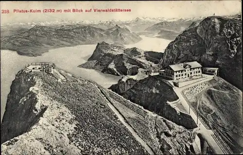 Ak Kanton Luzern Schweiz, Hotel Pilatus Kulm, Vierwaldstättersee