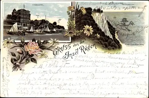 Litho Sassnitz auf der Insel Rügen, Strandhotel, Königsstuhl, Schiffe