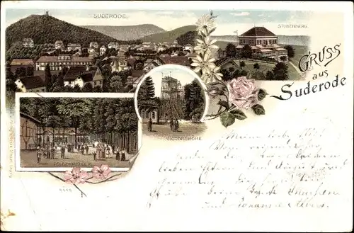 Litho Bad Suderode Quedlinburg im Harz, Stubenberg, Victorshöhe, Felsenkeller