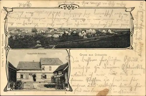 Ak Drössnitz Drößnitz Blankenhain in Thüringen, Gesamtansicht, Gemeinde-Schenke