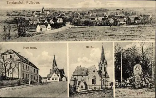 Ak Polleben Lutherstadt Eisleben, Gesamtansicht, Pfarrhaus, Kirche, Jahn-Denkmal