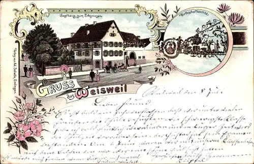 Litho Weisweil in Baden, Gasthaus zum Erbprinzen, Wirtschaftsschild