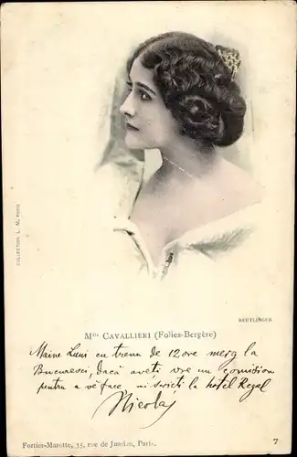 Ak Opernsängerin Lina Cavalieri, Folies Bergere, Portrait