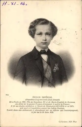 Ak Prinz Napoléon Eugène Louis Bonaparte, Portrait