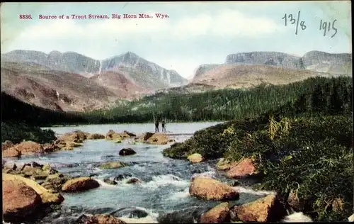 Ak Wyoming USA, Quelle eines Forellenbachs, Big Horn Mountains