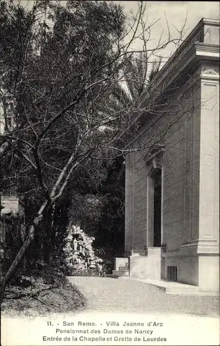 Ak San Remo Ligurien, Villa Jeanne d'Arc, Pensionnat des Dames de Nancy, Chapelle, Grotte