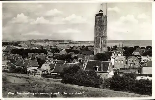 Ak West Terschelling Friesland Niederlande, Panorama met De Brandaris