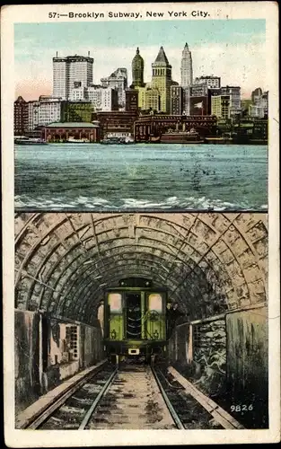 Ak Brooklyn New York City USA, Subway, U Bahn im Tunnel, skyscraper
