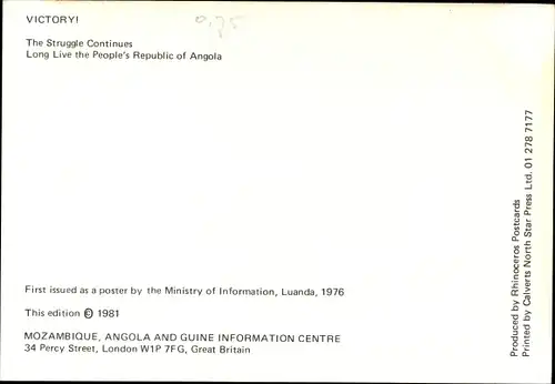 Ak Sieg, der Kampf geht weiter, es lebe die Volksrepublik Angola