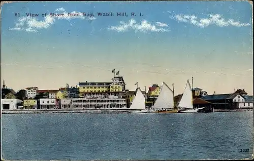 Ak Watch Hill Westerly Rhode Island USA, Blick auf die Küste von der Bucht aus