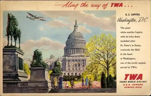 Ak Washington DC USA, US Capitol, TWA Reklame