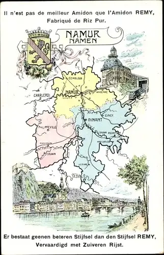 Landkarten Wappen Ak Namur Wallonie, Dinant, Ciney, Givet, Philippeville, Couvin