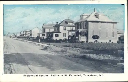 Ak Taneytown Maryland USA, Wohnviertel, Baltimore Street Extended