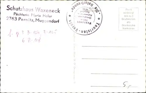 Ak Muggendorf Pernitz Niederösterreich, Schutzhaus Waxeneck, Pächterin Maria Hofer
