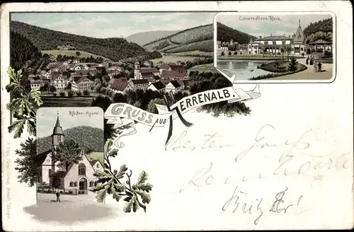 Vorläufer Litho Bad Herrenalb im Schwarzwald, 1895, Klosterruine, Haus