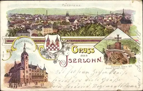 Litho Iserlohn im Märkischen Kreis, Panorama, Eisernes Kreuz, Alexanderhöhe