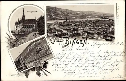 Litho Bingen am Rhein, Totale, Rochuskapelle, Mäuseturm