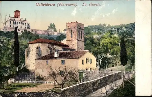 Ak Vallvidrera Barcelona Katalonien, La Iglesia, Blick auf die Kirche