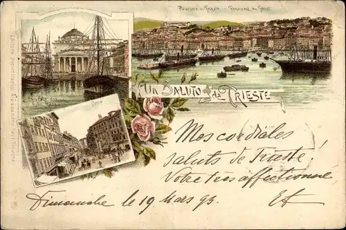 Vorläufer Litho Triest Trieste Friuli Venezia Giulia, Stadtansicht, Straßenpartie, 1893