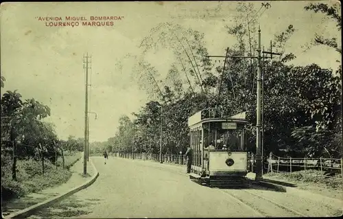 Ak Maputo Lourenco Marques Mosambik, Avenida Miguel Bombarda, Straßenbahn