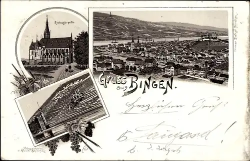 Litho Bingen am Rhein, Totale, Rochuskapelle, Mäuseturm