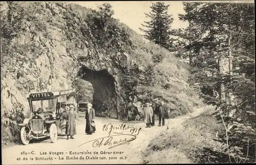 Ak Vosges, Excursions de Gerardmer et de la Schlucht, Roche du Diable, Vittel Automobil