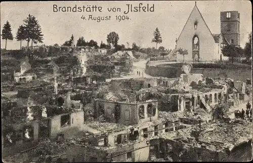 Ak Ilsfeld in Württemberg, Hausruinen nach Brand 4. August 1904, Kirche