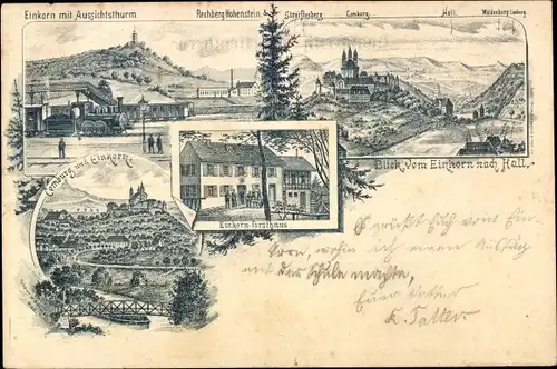 Litho Hessental Schwäbisch Hall in Württemberg, Einkorn, Forsthaus, Comburg, Aussichtsturm