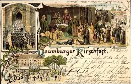 Litho Naumburg an der Saale, Kirschfest, Festplatz, Zug der Kinder in das Fürstenlager 1432