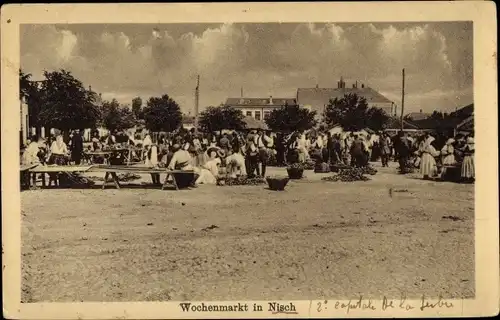 Ak Niš Nisch Serbien, Wochenmarkt, Marktstände