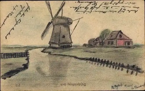 Ak Windmühle am Fluss, Wohnhaus