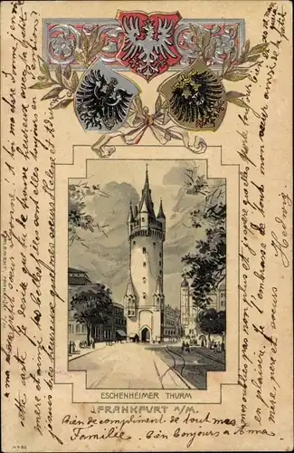 Präge Wappen Litho Frankfurt am Main, Eschenheimer Turm