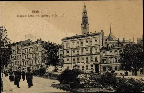 Ak Szczecin Stettin Pommern, Manzelbrunnen, Grüne Schanze
