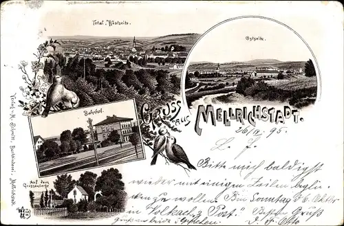 Vorläufer Litho Mellrichstadt in Unterfranken, Totalansicht, Bahnhof, Großenberg