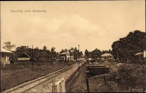 Ak Bandung Bandoeng Java Indonesien, Teilansicht, Bahnschienen