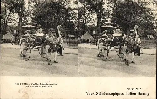 Stereo Ak Paris XVI. Passy, Jardin d’Acclimatation, Straußenauto