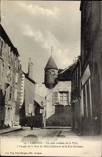 Ak Langres Haute Marne, an der Ecke Rue du Petit-Cloitre und Rue Normeau