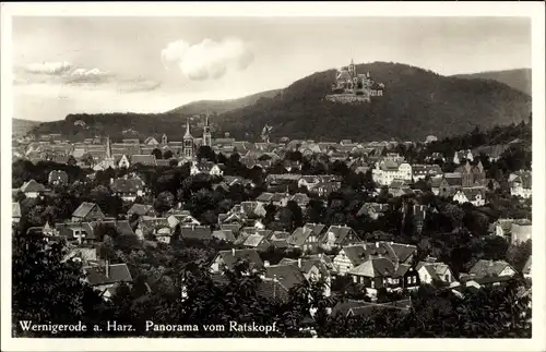 Ak Wernigerode im Harz, Panorama vom Ratskopf aus, Schloss