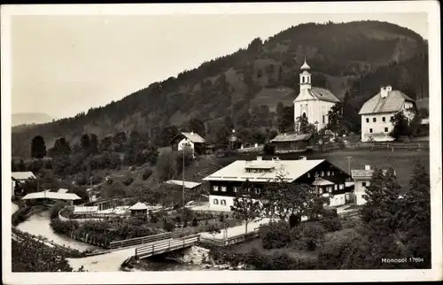 Ak Flachau in Salzburg, Teilansicht, Brücke, Kirche