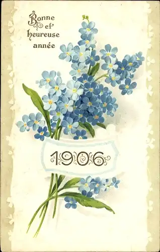 Präge Ak Glückwunsch Neujahr 1906, Vergissmeinnicht