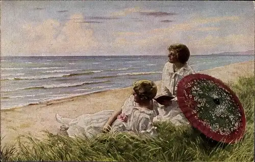 Künstler Ak Fischer, Paul, Zwei junge Frauen am Strand, Sommersonne