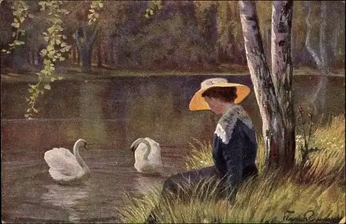 Künstler Ak Rumpel, Karl, Am Schwanenteich