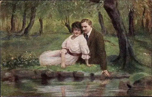 Künstler Ak Rosenthal, Am Waldsee, Liebespaar
