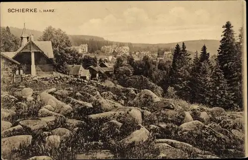 Ak Schierke Wernigerode im Harz, Blick über den Ort, Kirchturm