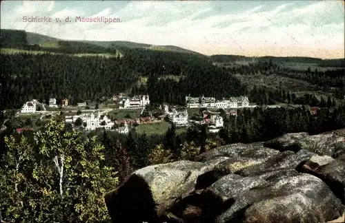 Ak Schierke Wernigerode im Harz, Panorama von den Mauseklippen aus