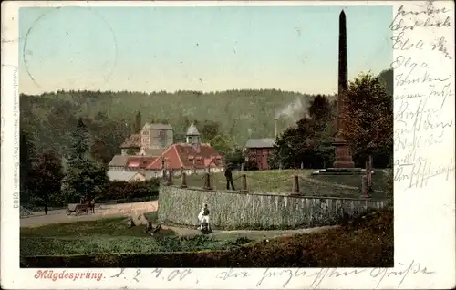 Ak Mägdesprung Harzgerode am Harz, Teilansicht, Denkmal