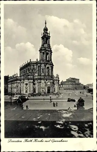 Ak Dresden Altstadt, Opernhaus, katholische Kirche, Autos