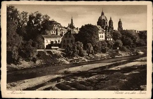Ak München, Isar, Kuppeltürme